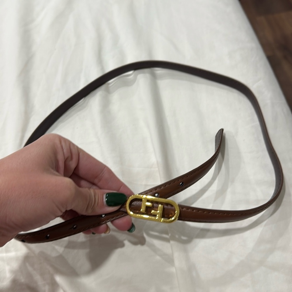 Thin leather belt- brown with gold- designer inspired